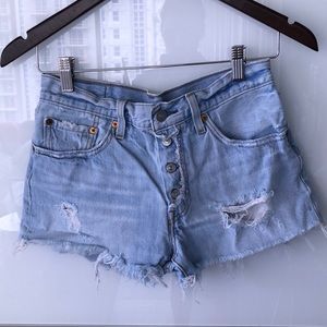 Levi’s 501 Light Wash Distressed Denim Shorts 26